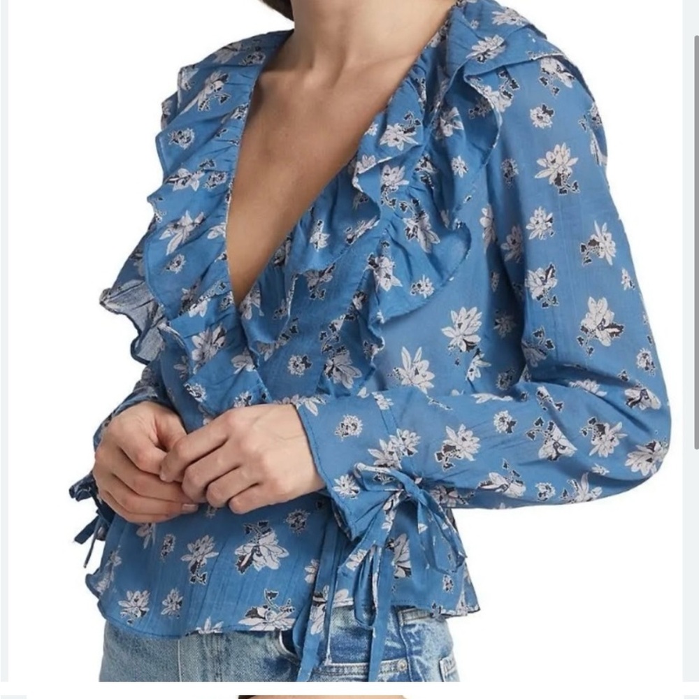 NWT Free People Amanda Ruffle Top Blue L